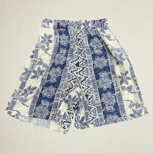 Vintage floral striped bohemian shorts, blue and cream boho chic beach hippie
